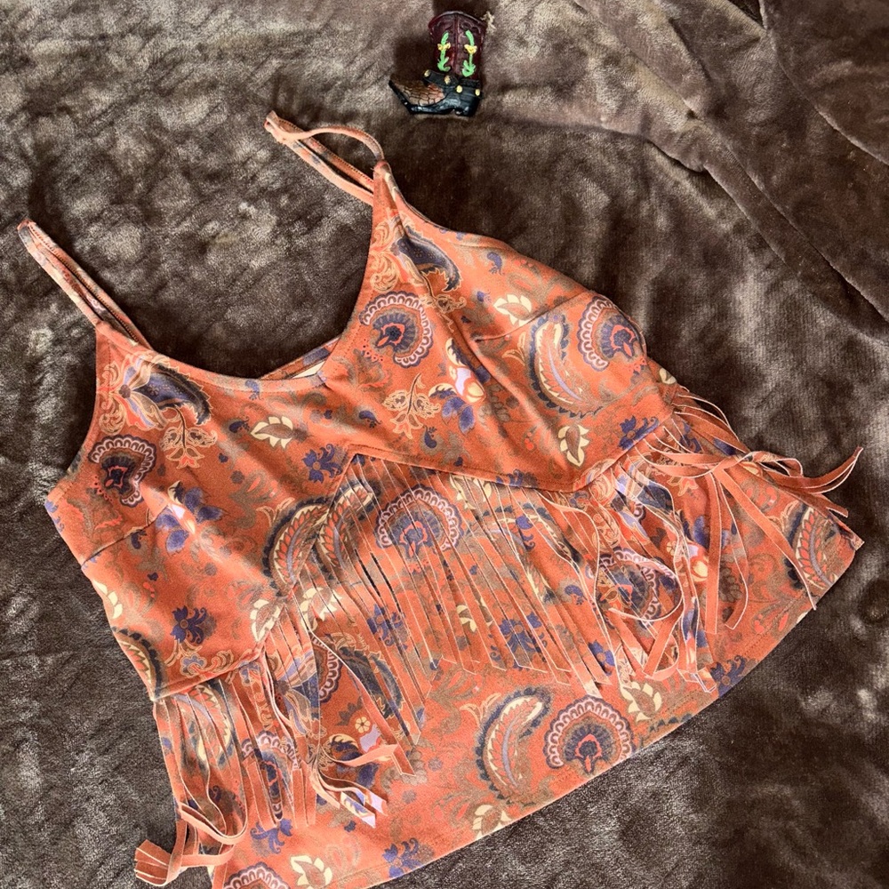 Idyllwind Orange Paisley Fringe Camisole